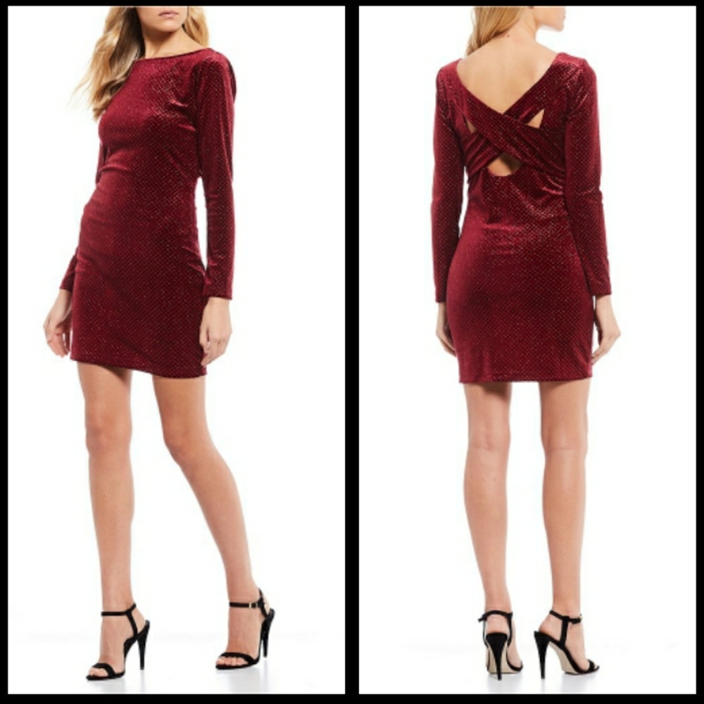 Honey and Rosie X-Back Glitter Velvet Bodycon Dres
